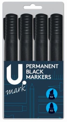 4pk x Permanent Marker Pens Black Ideal for Plastic Glass Metal DVD