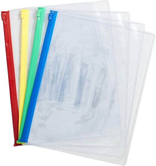 GROSSē 3 Pack of A4 Size Zip Seal Document Waterproof Wallets Clear Transparent Bags Plastic Envelopes Poly Zip Envelopes Files Zipper Folders, for School Office Travel Storage Supplies and Occasions