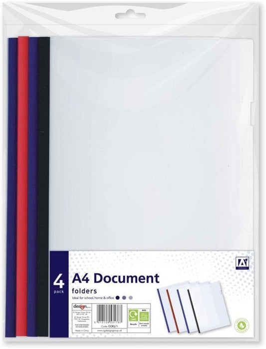 GROSSē A4 Plastic Document Folders Clear Project Pockets 4 Pack