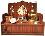 GROSSē MDF Wooden Temple Wall Mounted Hanging Table top Pooja Mandir God Stand Shelf for Home, Office, School and Gifting (Ganesh)