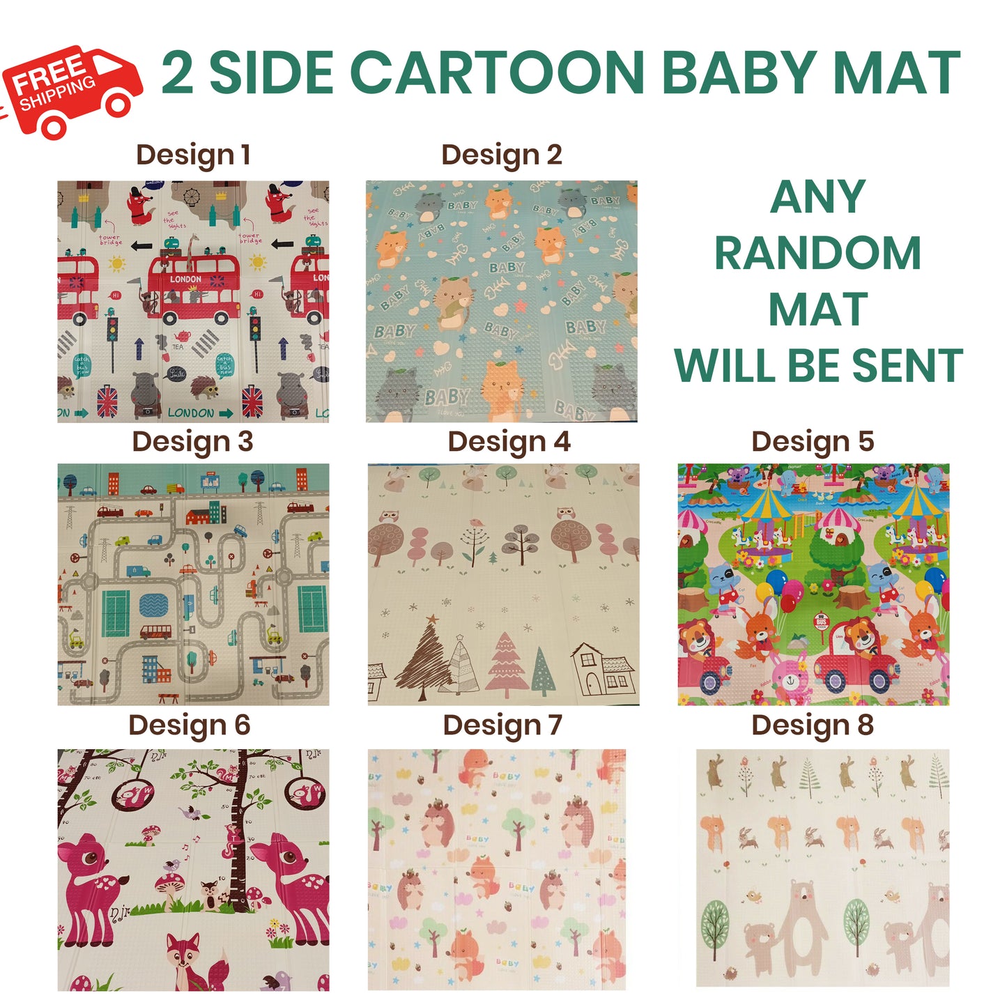 2 Side Cartoon Baby Mat Kids Crawling Educational Play Soft Foam Foldable Waterproof Gift