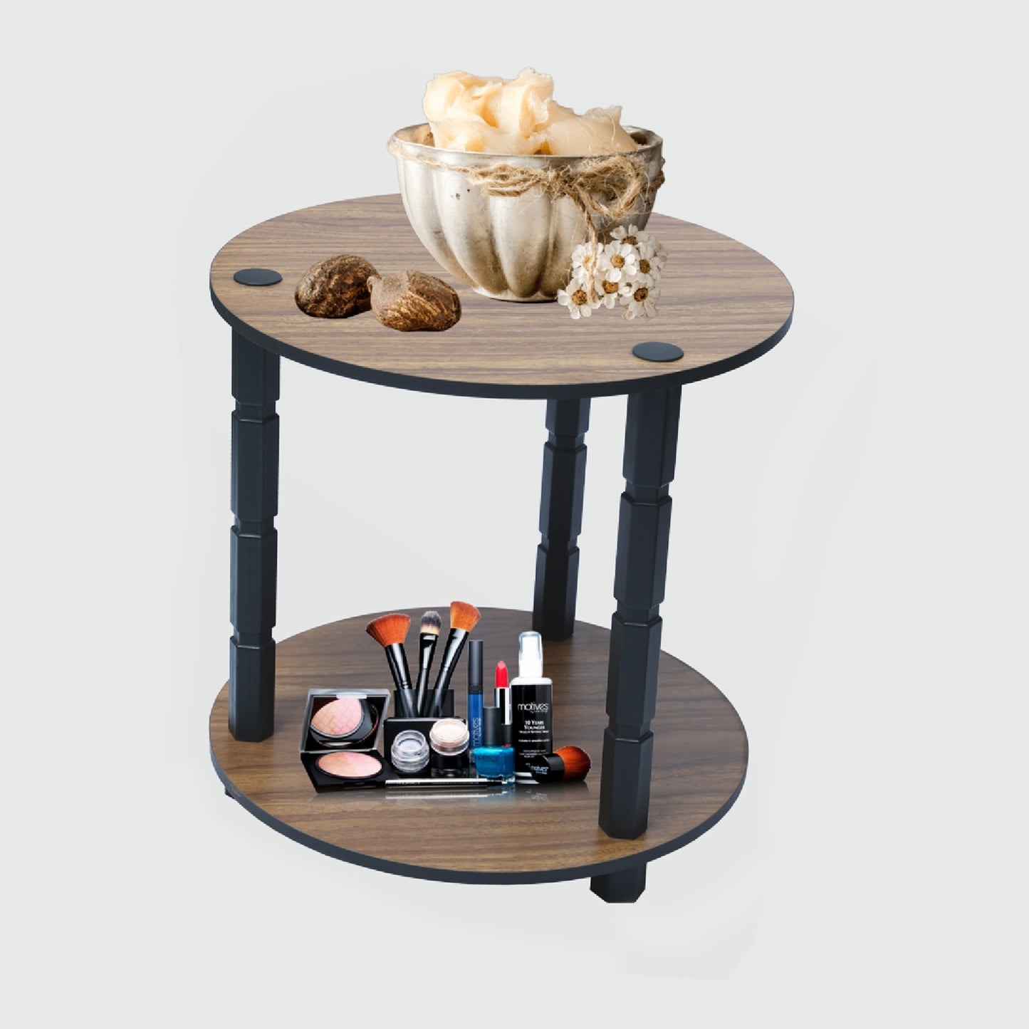 2 Tier Round DIY Standing Multipurpose Shelf For Living Room, Bed Room