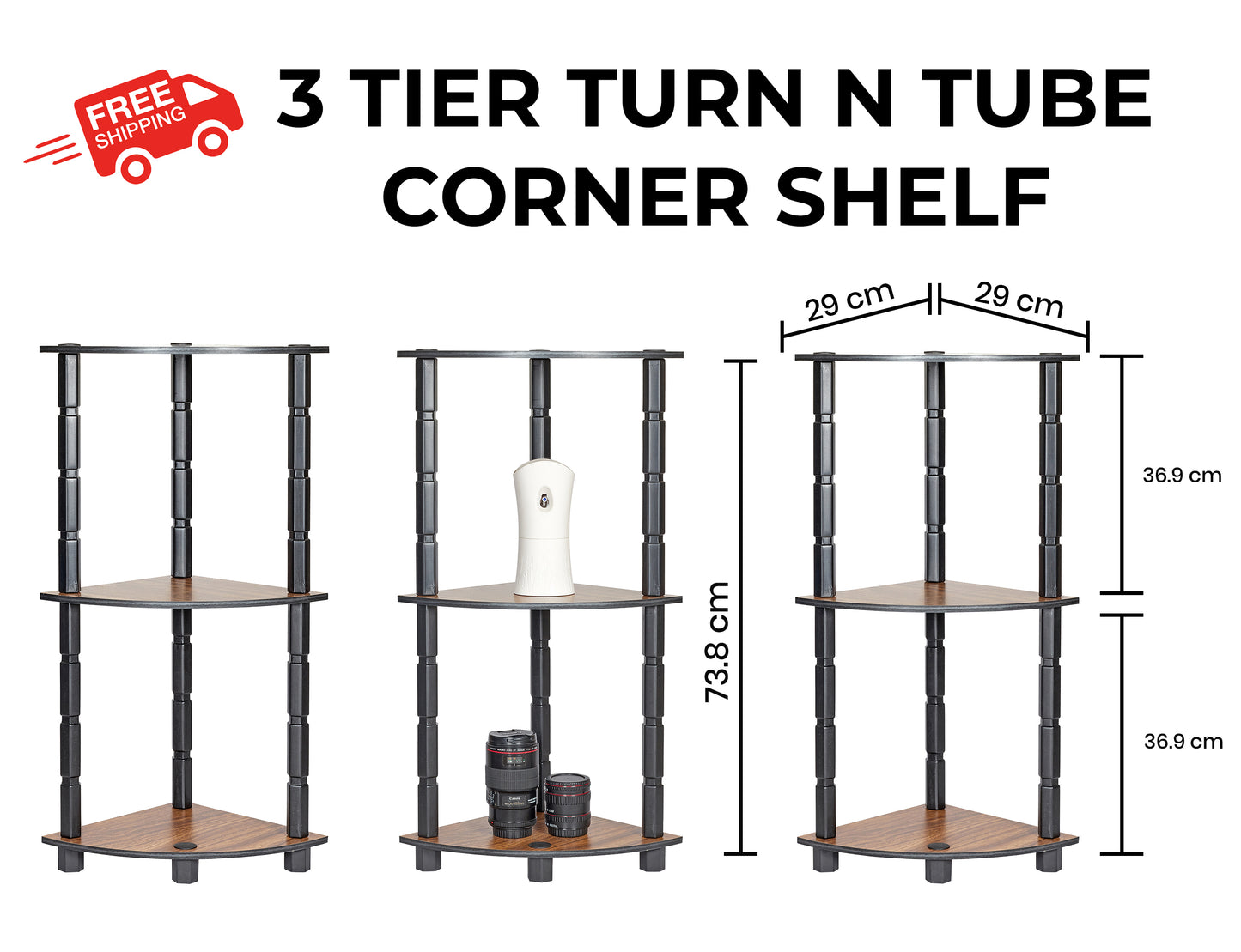 Turn-N-Tube 3 Tier Corner Shelf Storage Rack Organizer Display Bookshelf