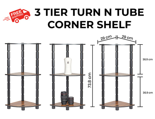 Turn-N-Tube 3 Tier Corner Shelf Storage Rack Organizer Display Bookshelf