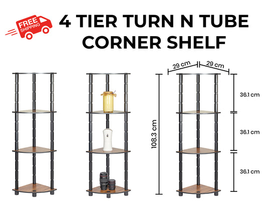 Turn N Tube 4 Tier Corner Shelf Multipurpose and Display with Utility Storage for Home