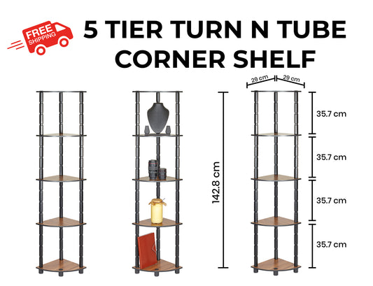 Turn-N-Tube 5 Tier DIY Corner Standing Multipurpose Wall Shelf For Living Room