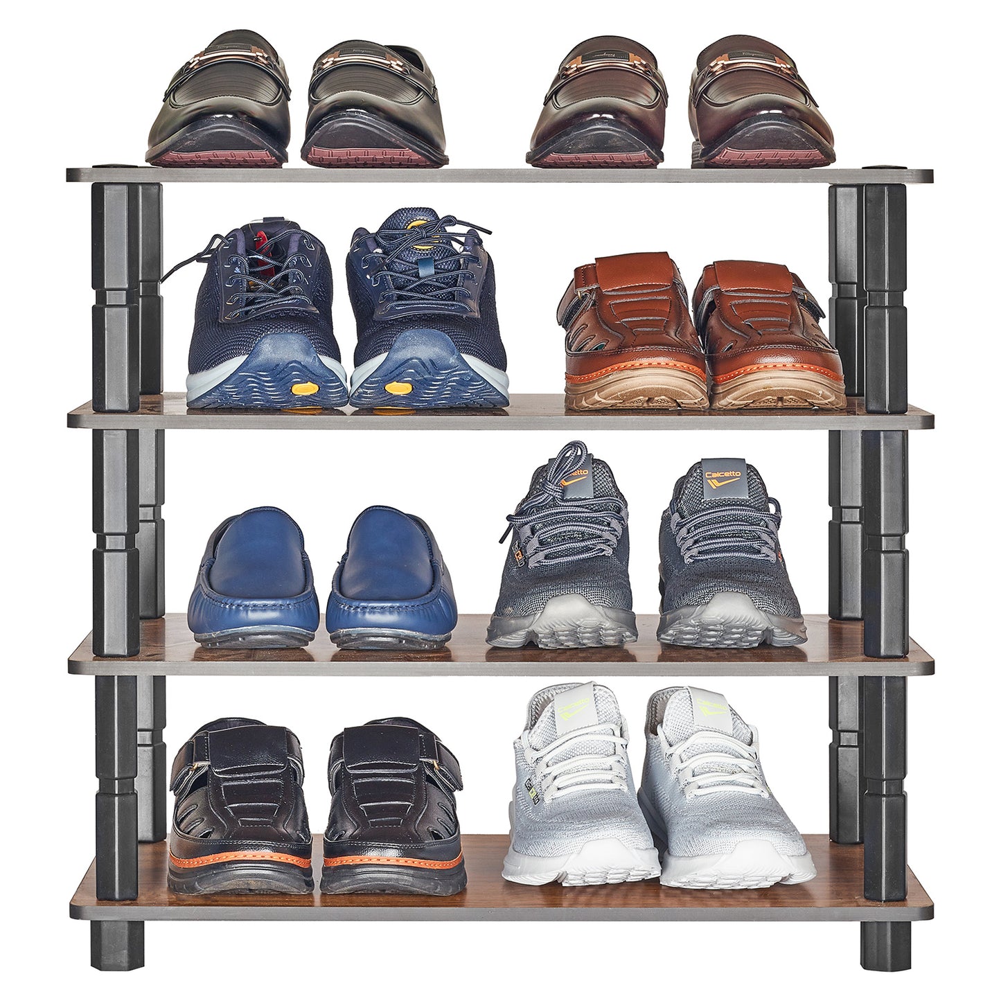 Turn-N-Tube 4 Tier Wooden Shoe Rack Storage Stand Organizer Vertical Shelf Unit