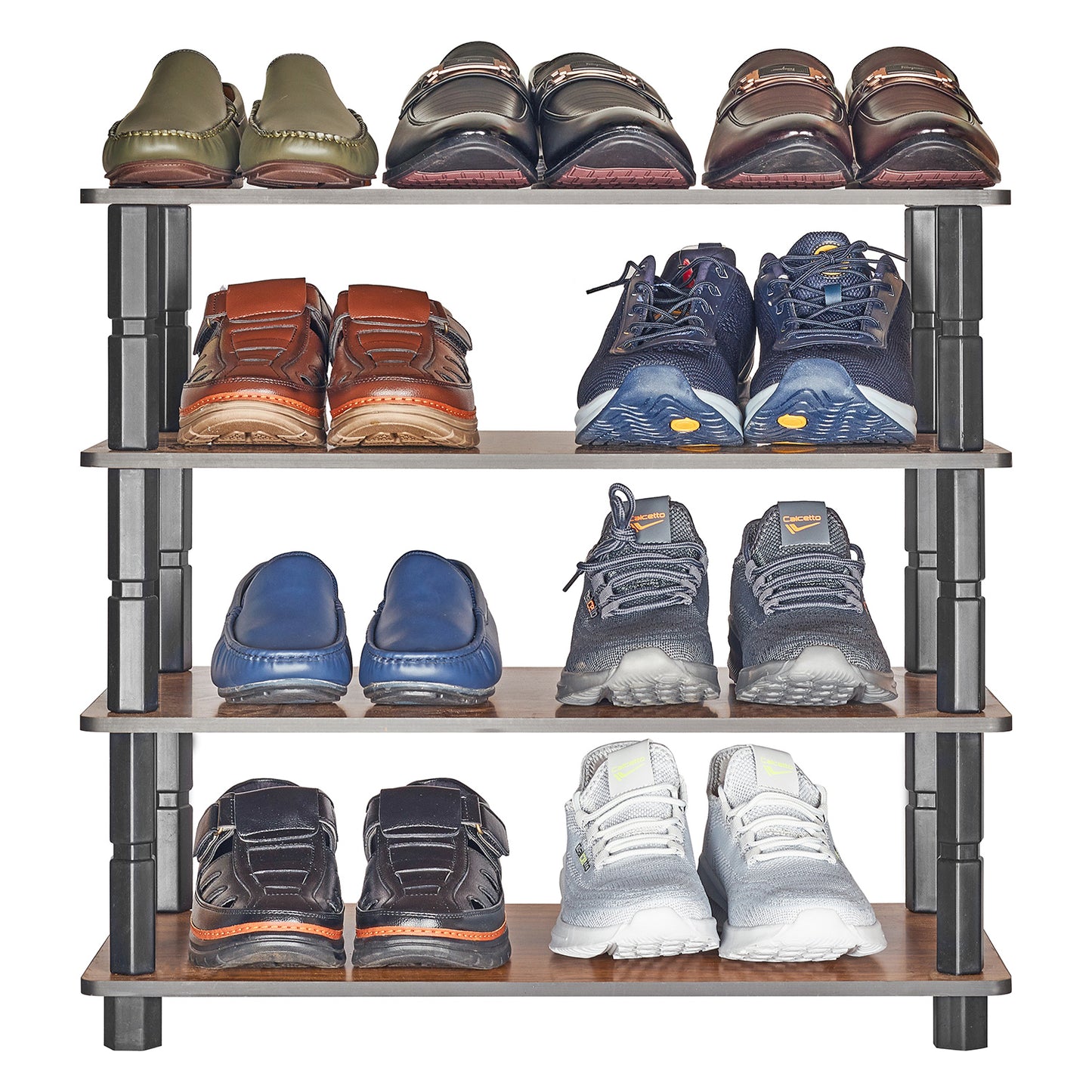 Turn-N-Tube 4 Tier Wooden Shoe Rack Storage Stand Organizer Vertical Shelf Unit