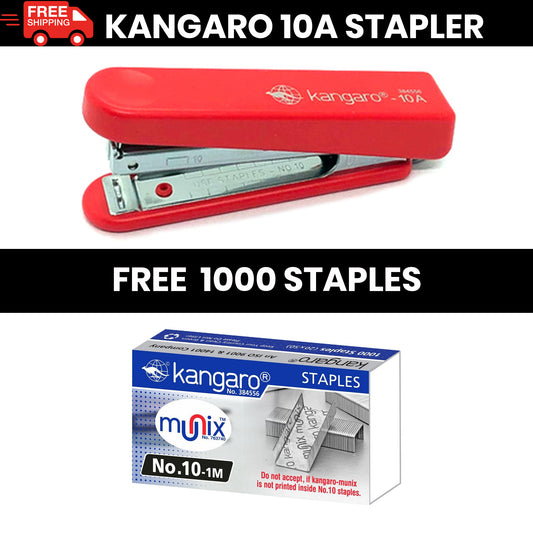 STAPLER WITH STAPLE REMOVER HOOK SCHOOL,OFFICE HS10-A FREE 1000 STAPLES RED