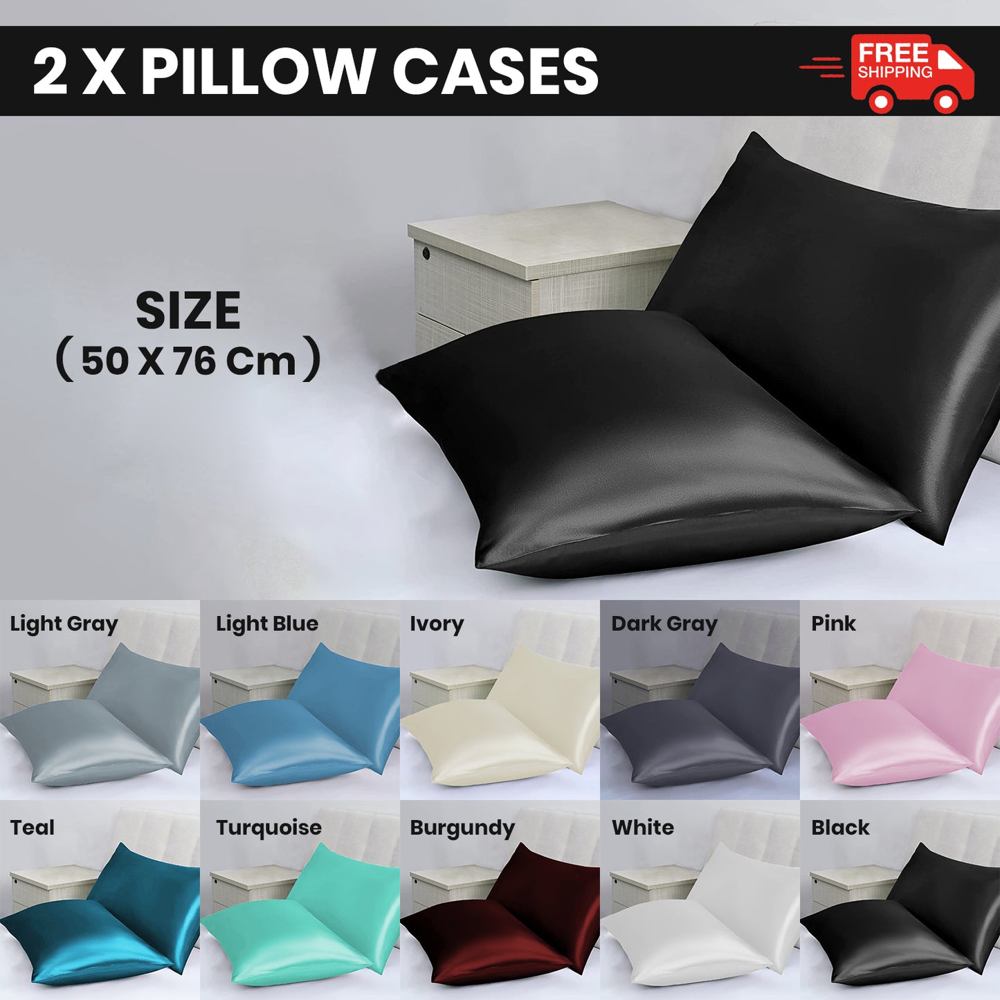 Soft Satin PillowCases Cushion Covers Home Decor Bed Bedding