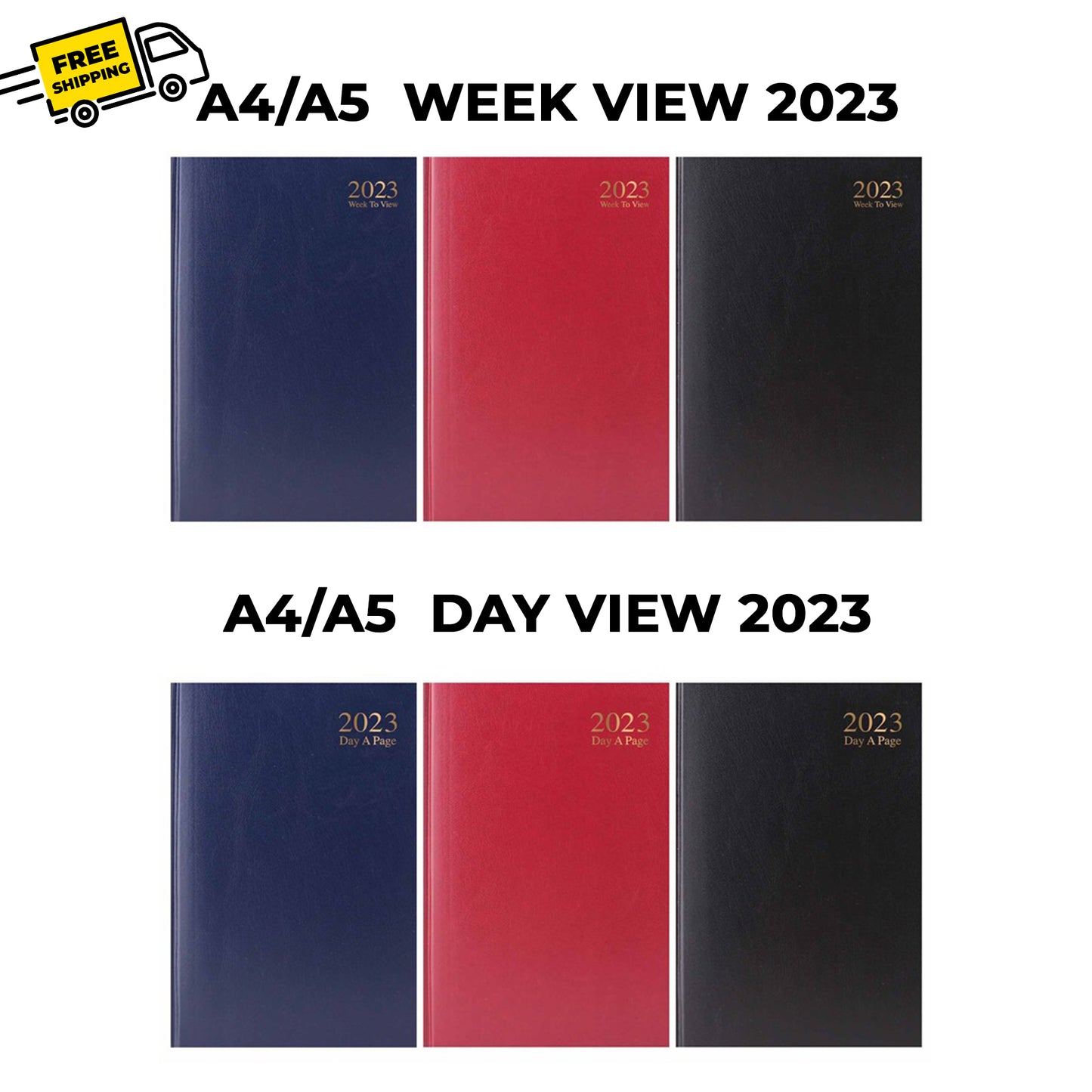 2023 A4 / A5 Diary Day A Page or Week To View Desk Diary Hard Backed Dairy UK