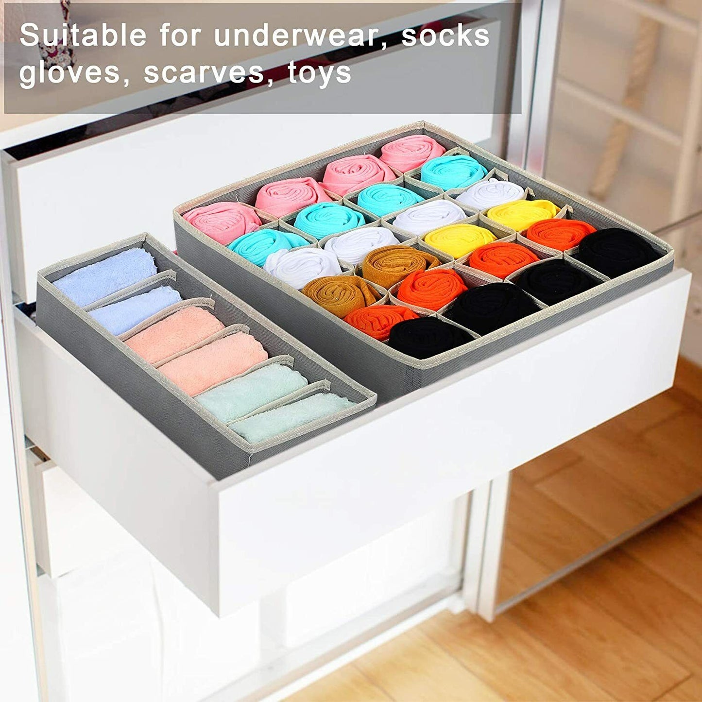 4 x Foldable undergarments Fabric Socks Ties Box Storage Organiser Drawer Dividers