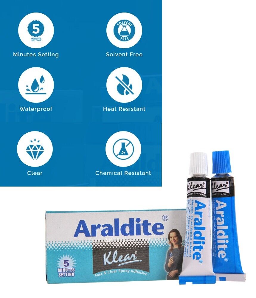 Araldite Klear Epoxy Adhesive Glue 2 Part With Resin & Hardener 5 Minutes Setting