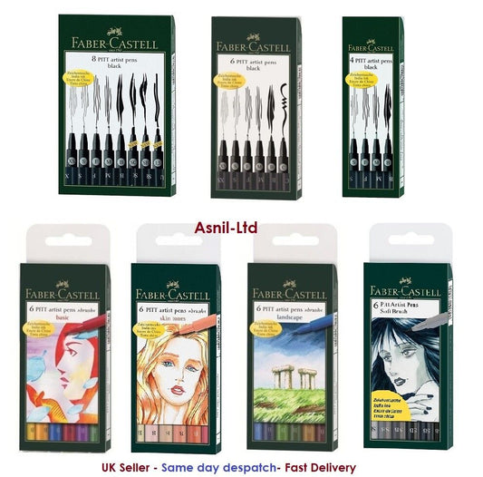 Faber Castell Pitt Pens Set Of 4,6,8 Pens Black, Basic, Landscape, Skin tone, Grey