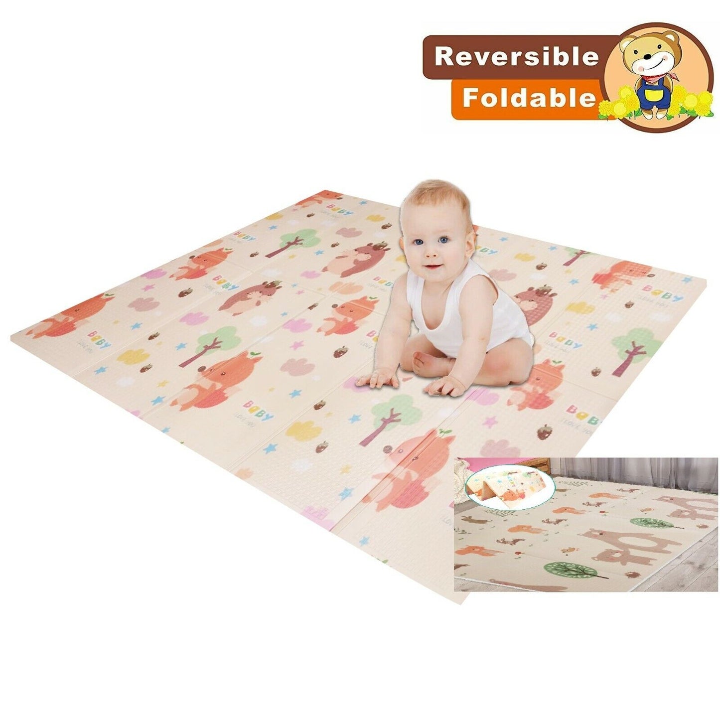 Play Mat 2 Side Baby Kids Crawling Soft Blanket Folding Waterproof Floor Carpet