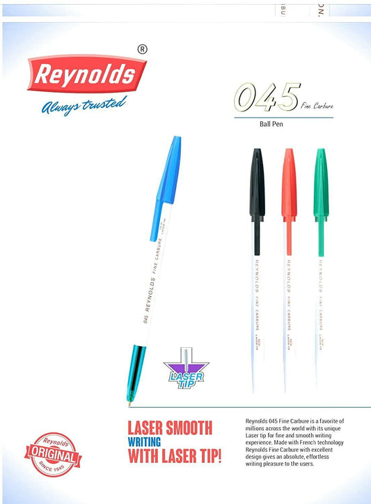 10 Pens Reynolds 045 mm Fine Tip Carbure Ball Point Pen BLACK / RED / BLUE / GREEN