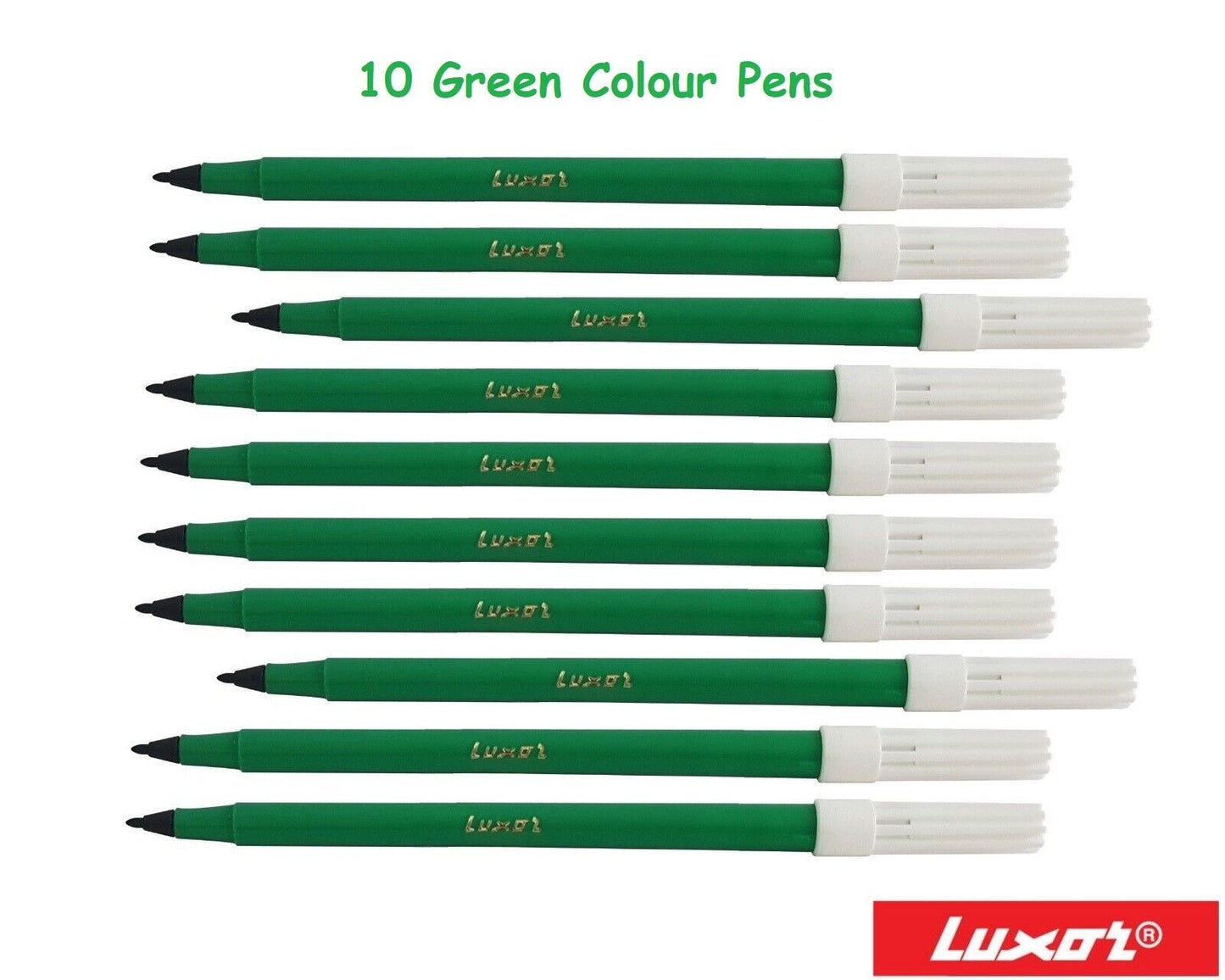 Pack Of 10 Luxor Washable Water Colour Felt Tip Fibre Black Red Blue Green Pens Party