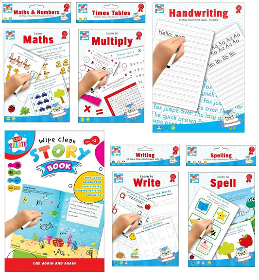 Educational Wipe Clean Books Writing Maths Spell Times Tables Worksheet Learn To