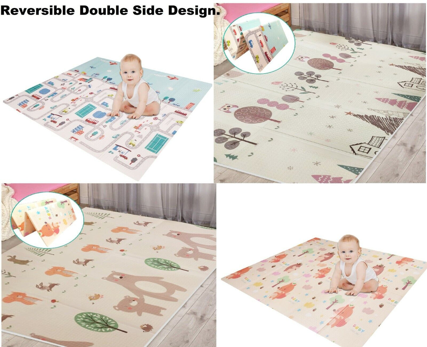 2 Side Cartoon Baby Mat Kids Crawling Educational Play Soft Foam Foldable Waterproof Gift