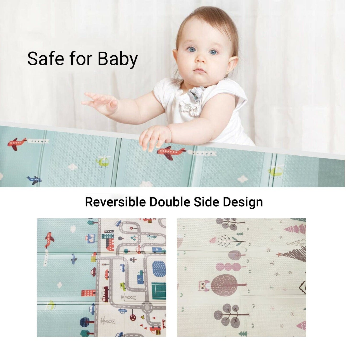 2 Side Cartoon Baby Mat Kids Crawling Educational Play Soft Foam Foldable Waterproof Gift