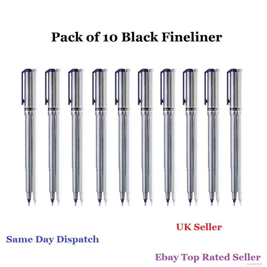 Pack Of 10 Fine Point Pens Set 0.5mm Fineliners Black Coloured Pens