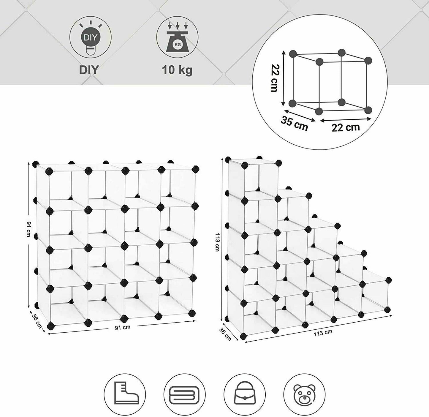 15 Cube Bookcase Shelving Display Shelf Storage Unit Home Plastic Organizer Rack