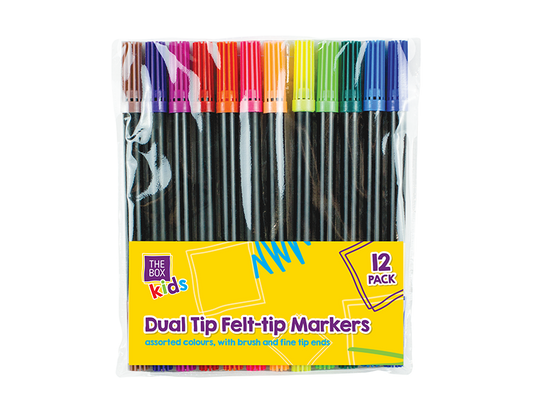 Pack Of 12 Dual Tip Double Ended Felt Tipped Pens Fine Thin Thick Duel Colouring Set