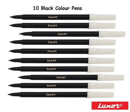 Pack Of 10 Luxor Washable Water Colour Felt Tip Fibre Black Red Blue Green Pens Party