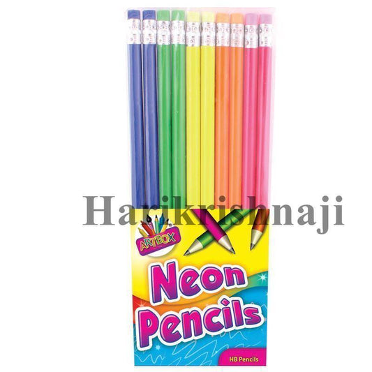 Neon Coloured HB Pencils With Rubber Tip School Childrens Kids Party Bag Filler