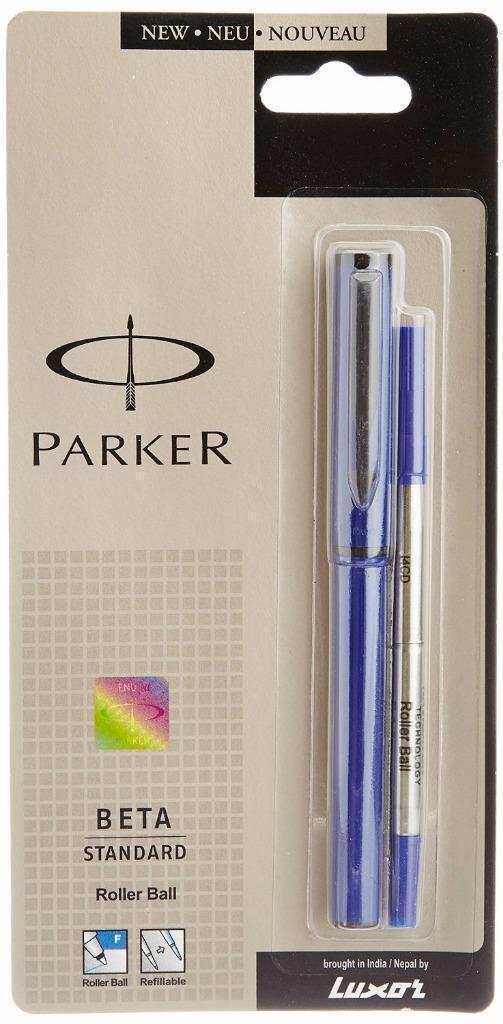 GENUINE PARKER BETA STANDARD NAVY BLUE BODY ROLLER POINT PEN BLACK TRIM 0.5 MM