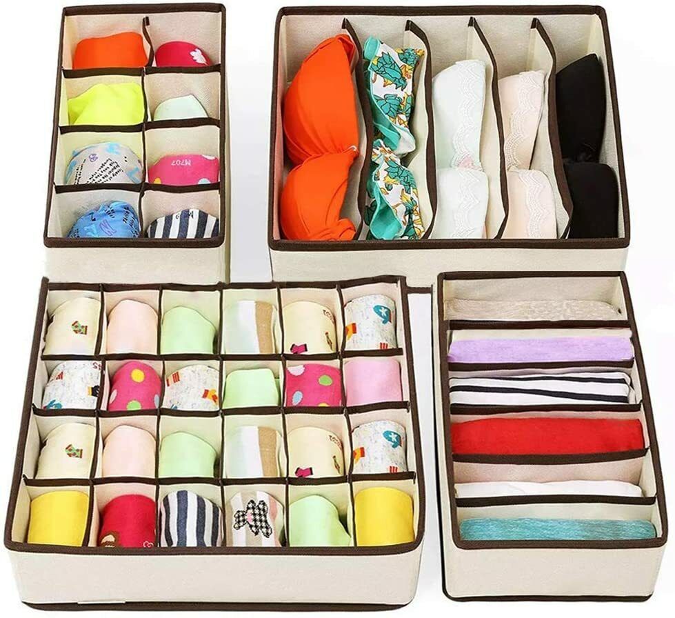 4 x Foldable undergarments Fabric Socks Ties Box Storage Organiser Drawer Dividers