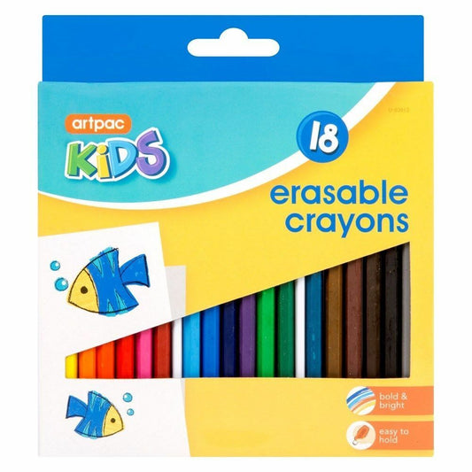 18 x Kids Erasable Crayons Vibrant Less Mess Arts & Crafts Drawing Colouring