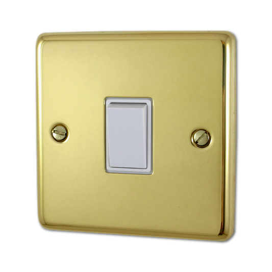 Victorian Polished Brass 1 Gang 1 Way Rocker Light Switch White Insert