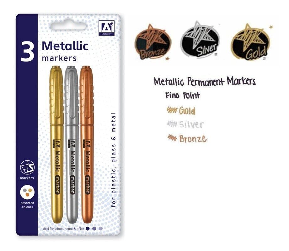 Medium Metallic Permanent Marker Pen Gold Bronze Silver Craft Paper Card Metal