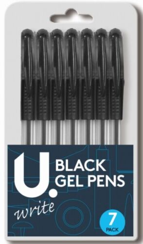 Pack 7 Black Gel Ink Pens Smooth Flow Ink. Handwriting, Home, School or Office