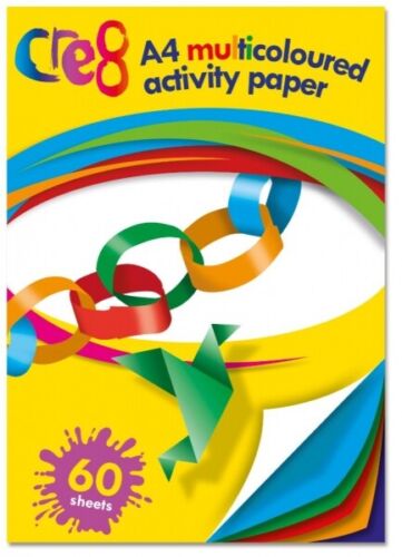 ACTIVITY PAPER MULTI COLOURED 80GSM A4 SIZE 60 SHEETS CHILDREN CREATIVITY ARTS