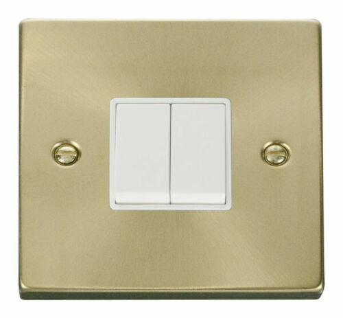 Victorian Polished Brass 2 Gang 1 Way Rocker Light Switch White Insert