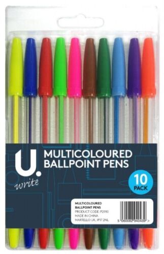 Multi Colour Ballpoint Writing Biro Rubber Grip Pens Set Drawing Art