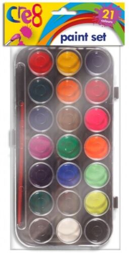 WATER COLOUR CHILDRENS KIDS 21 PAINT PALETTE & BRUSH SET ARTS & CRAFTS PAINTING