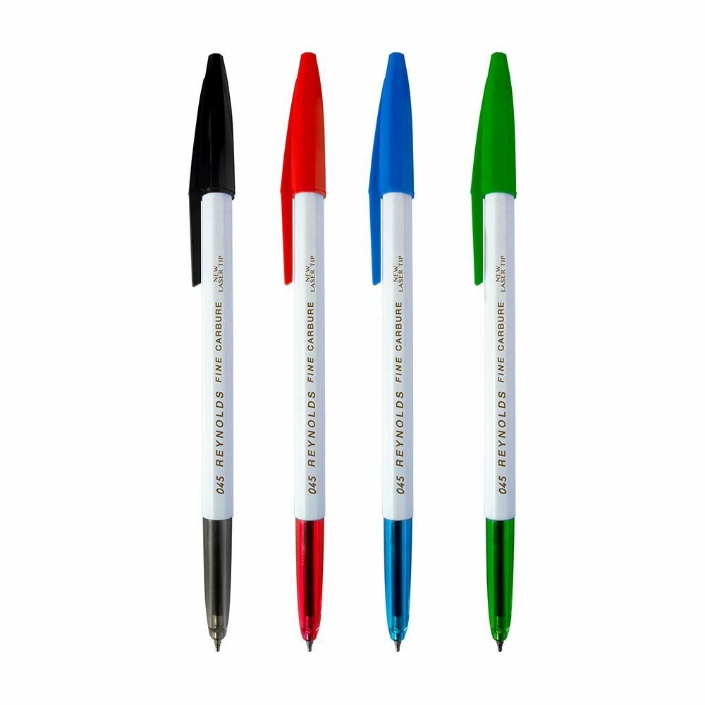 10 Pens Reynolds 045 mm Fine Tip Carbure Ball Point Pen BLACK / RED / BLUE / GREEN